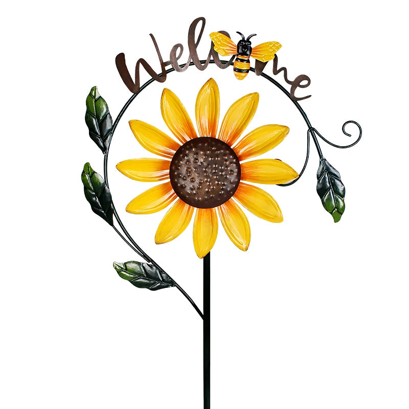 Wind Spinner With Stake, Standing Bee Sunflower Pinwheel