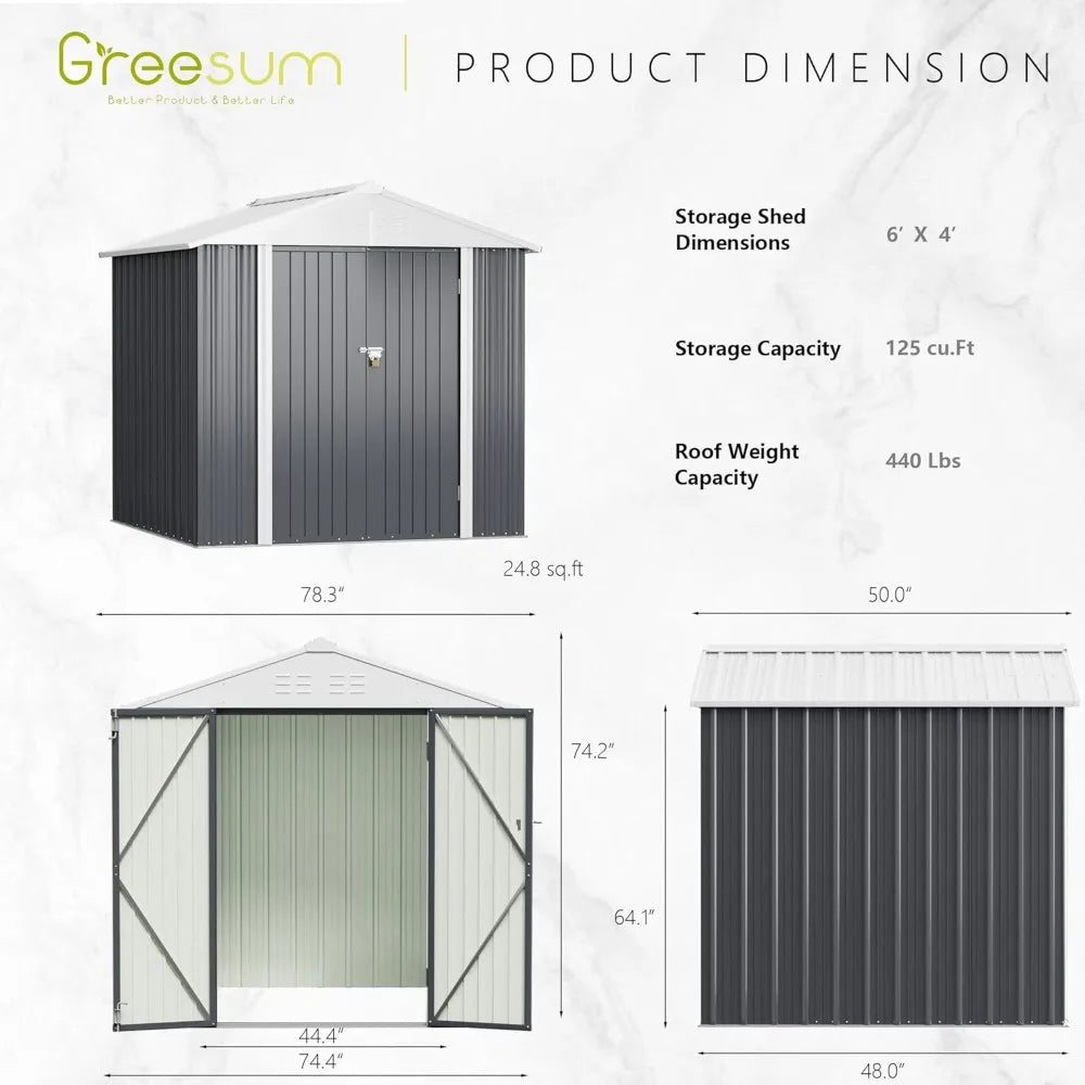 Outdoor Storage Shed 6FT x 4FT, Steel Utility Tool Shed