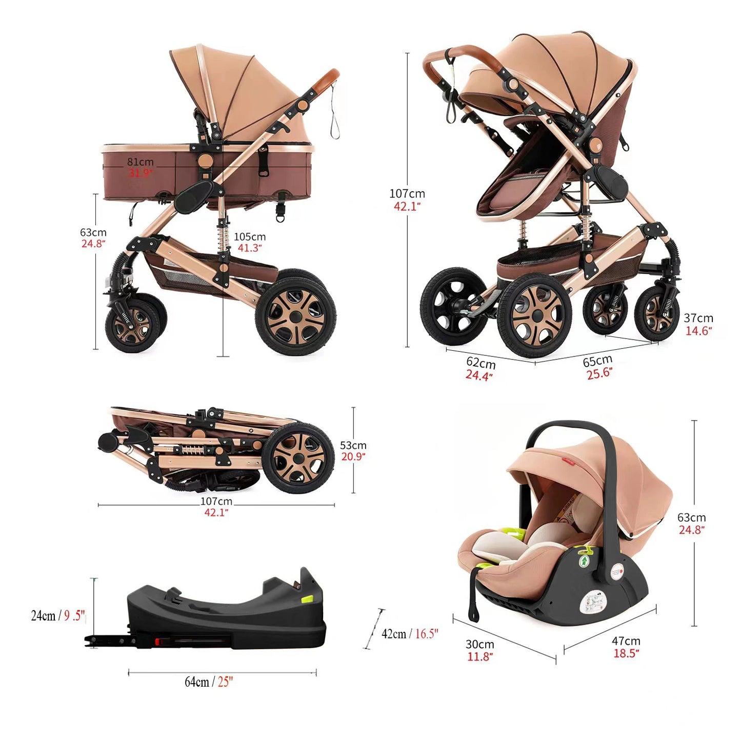 Baby Stroller and Car Seat, Baby Travel System with Baby Carriage Up to 55lbs, 3in1 Reversible Foldable Standard Stroller