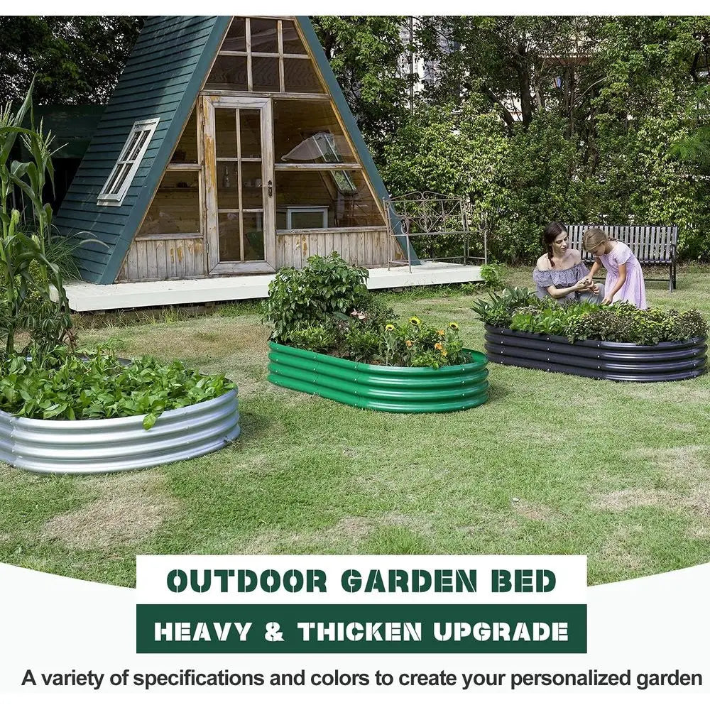 2-Pack Galvanized Oval Raised Garden Beds, 10x4x1ft Outdoor Metal Planters for Vegetables