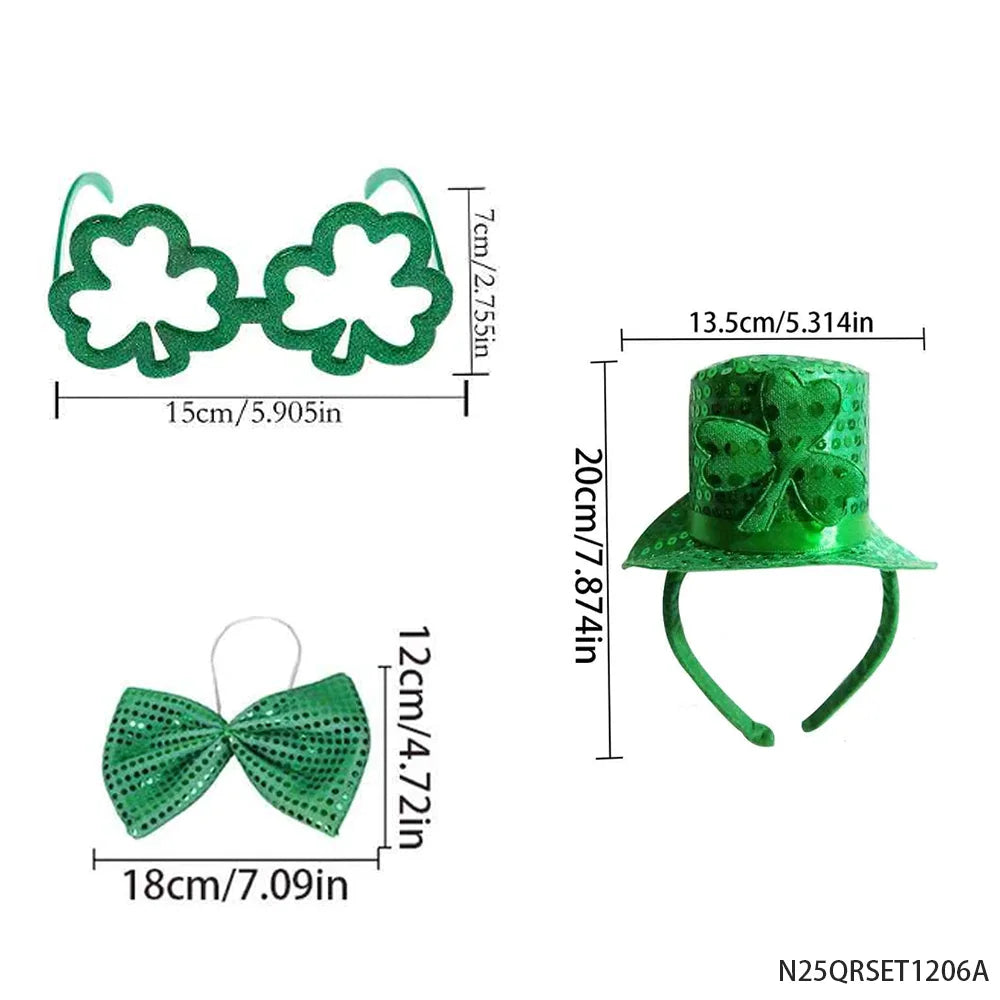 St Patrick's Shamrock Glasses, Sequin Hat & Bow Tie