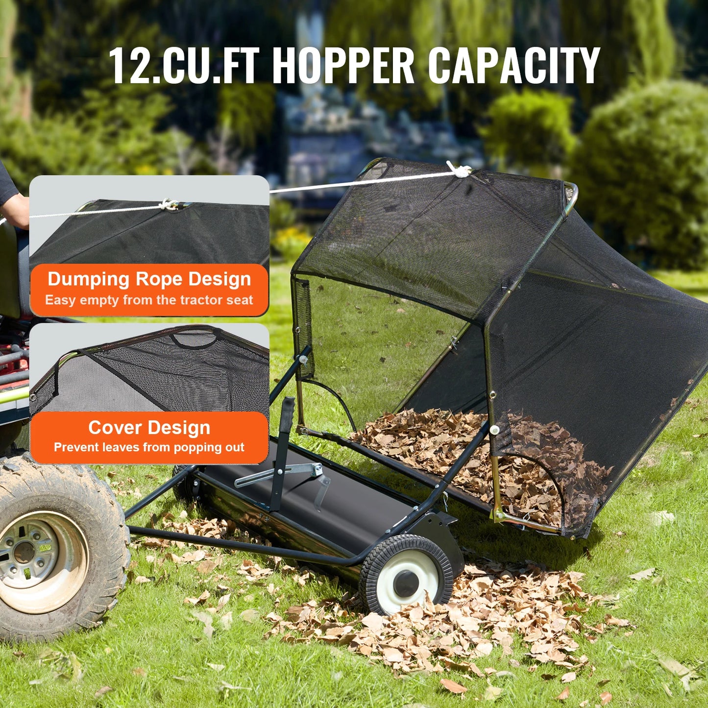 SucceBuy Large Lawn Sweeper, Tow Behind Design with Dump Rope for Easy Emptying