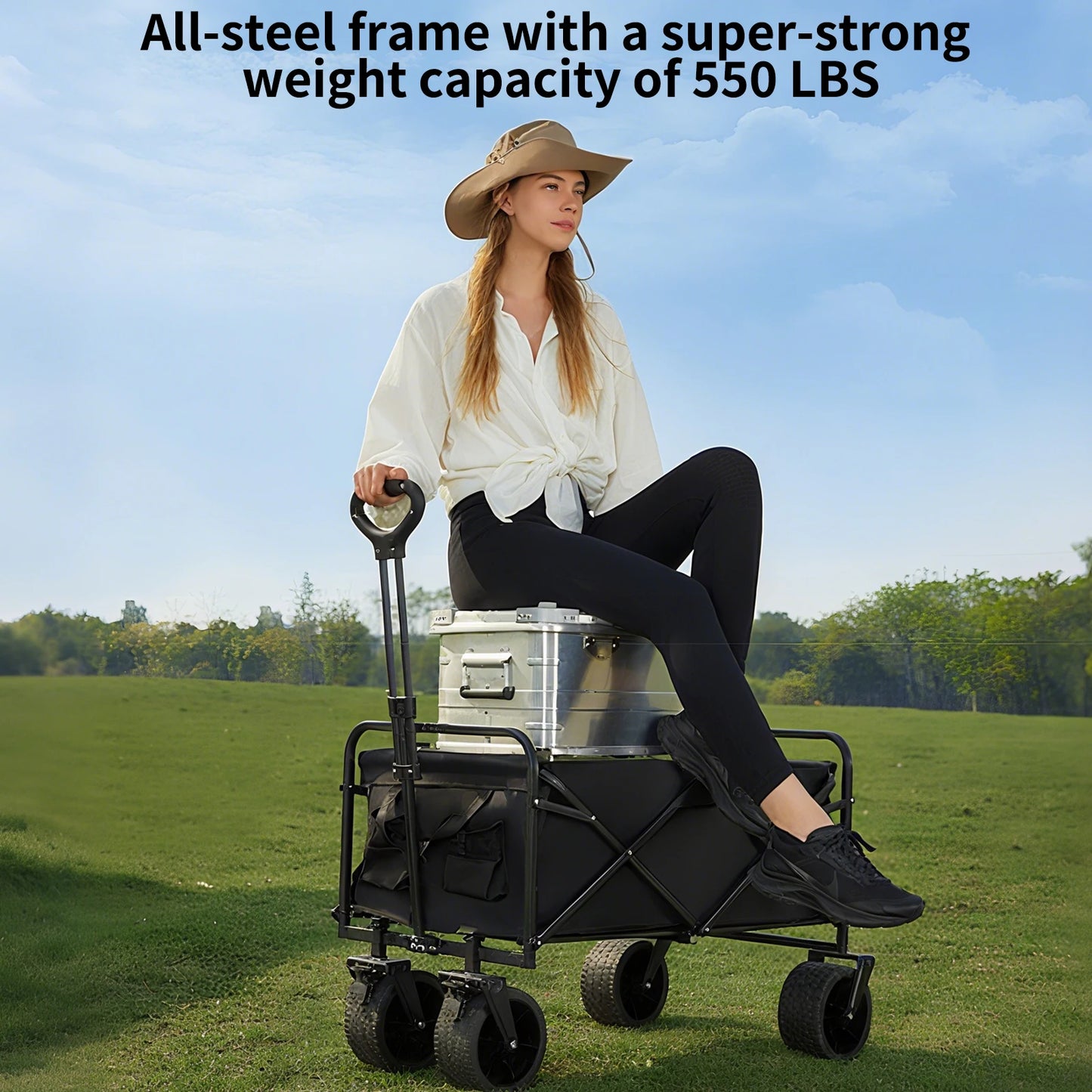 550LBS Big Tank Wheels Beach Wagon For Sand Large Capacity Foldable Ca550LBS Big Tank Wheels Beach Wagon