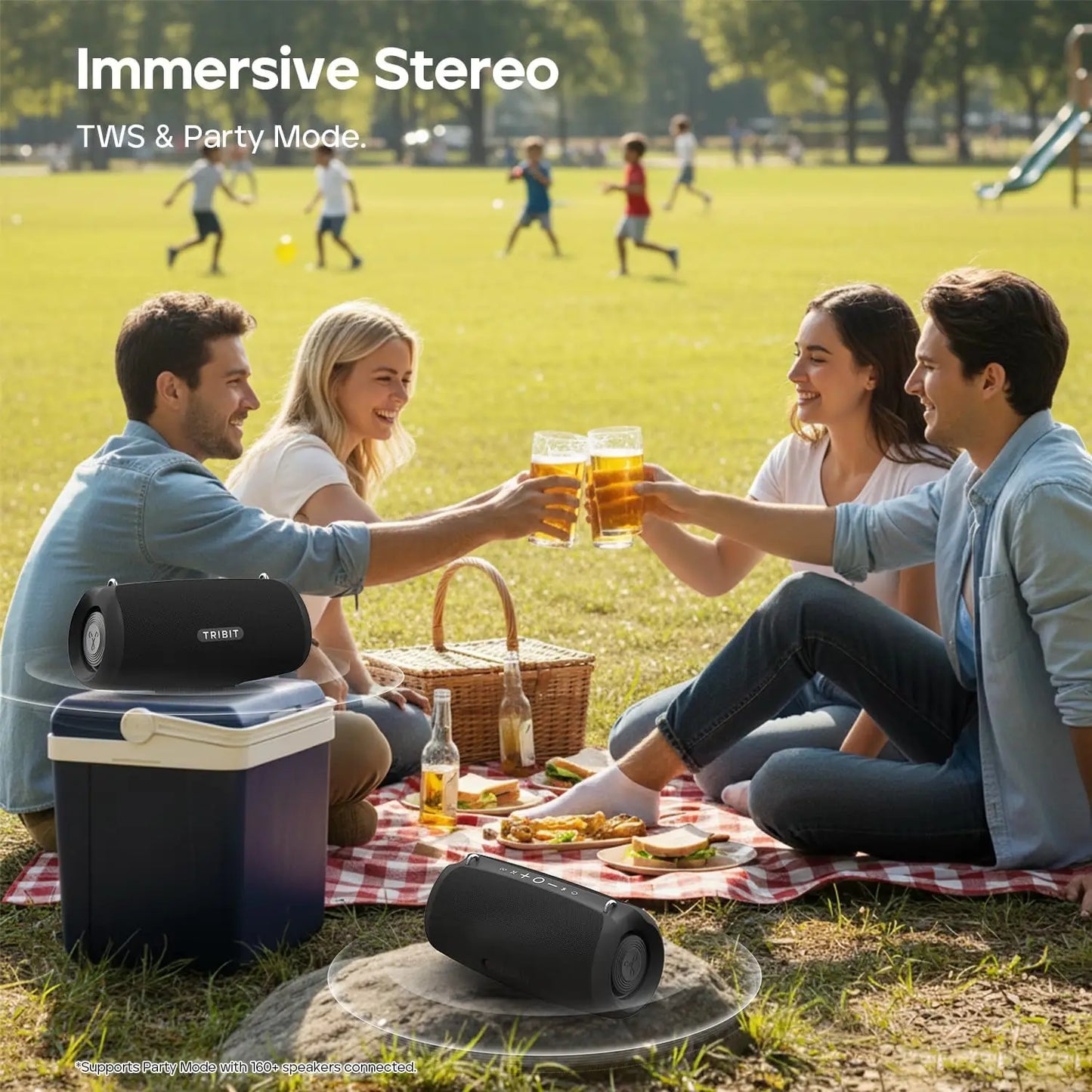 80W Portable Bluetooth Speaker, 24H Playtime, IP67, Custom EQ, TWS, for Camping/Beach/Party