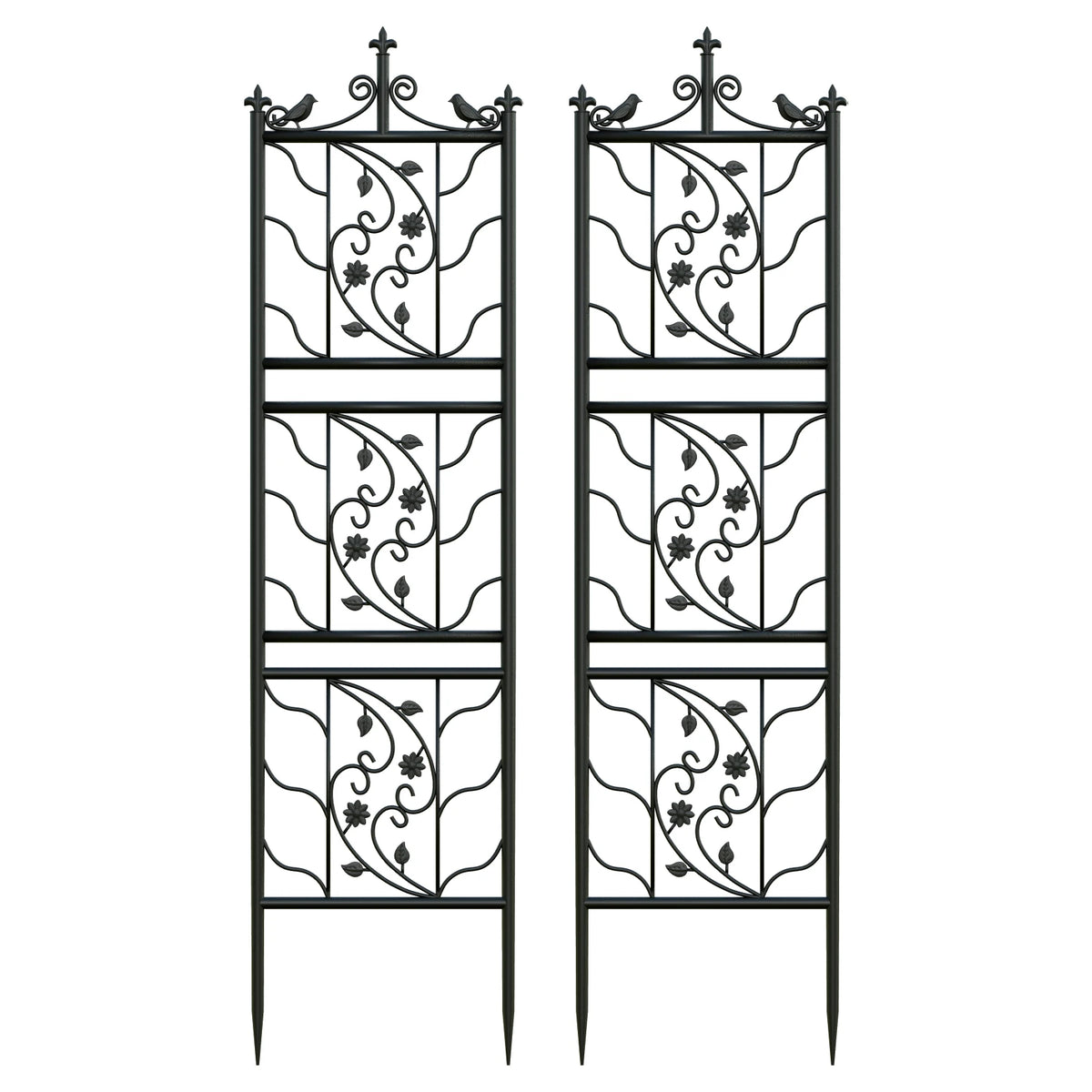 Set of 2 Tall Plant Climbing Fence Metal Garden Trellis Outdoor Animal Barrier Edge Border Stone & Stem