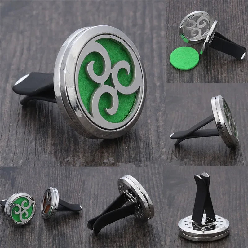 Essential Oil Diffuser Stainless Steel Magnetic Car Air Freshener Vent Clip + 1pcs Pad
