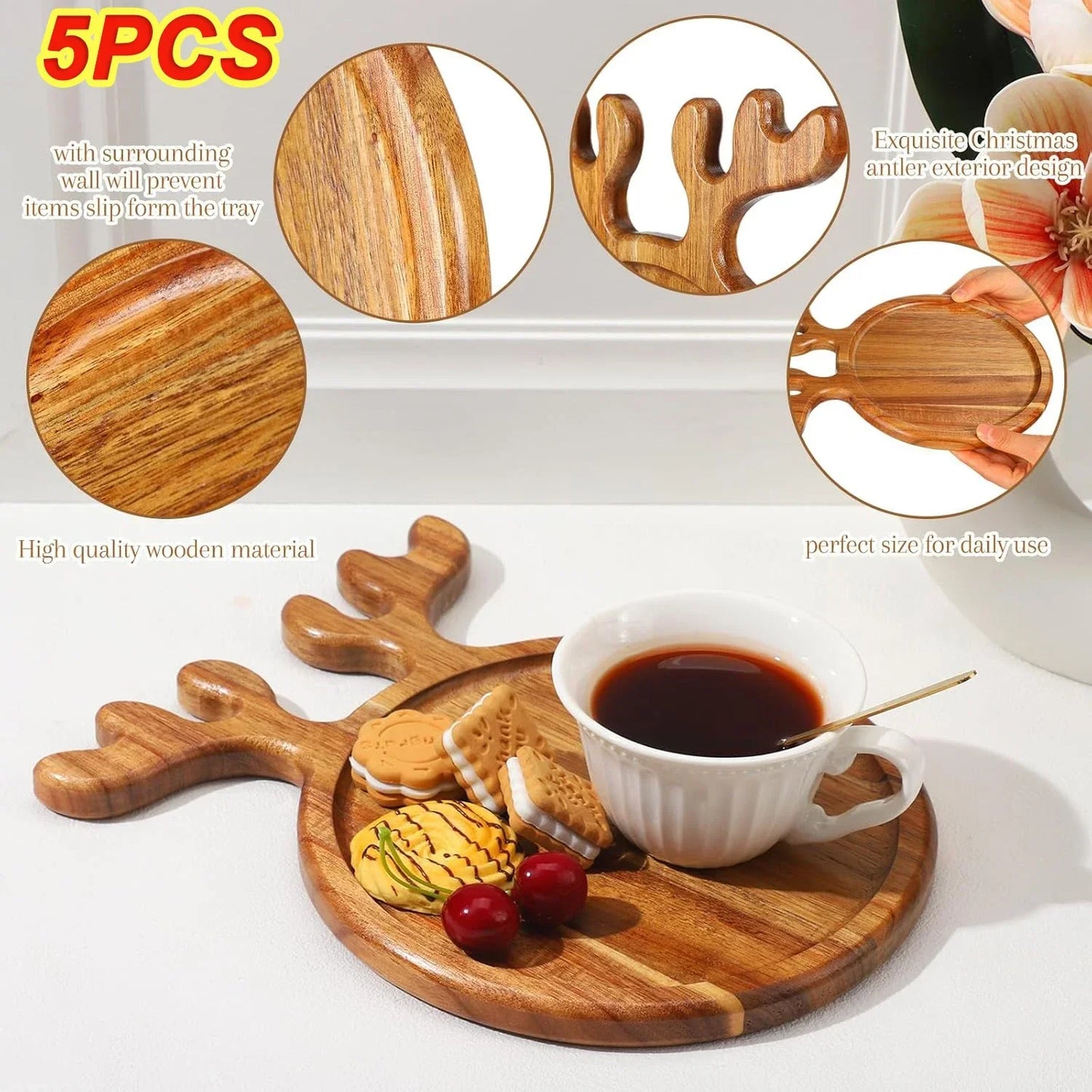 Appetizer Platter Decorative Christmas Tray Dessert/Snacks, Wood Serving Platter