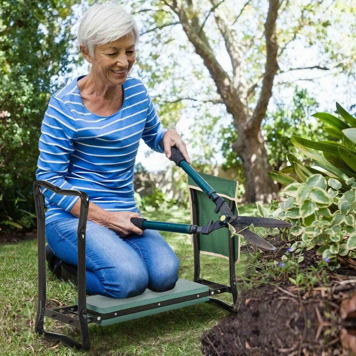 Heavy Duty Garden Kneeler Seat, Thickend Soft Eva Pad, Foldable Garden Stool Pouch, Steel Frame