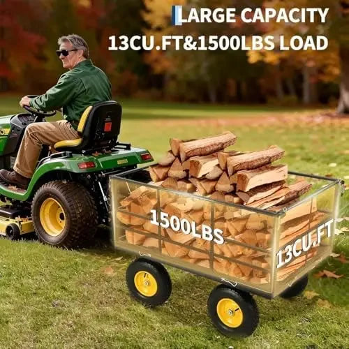 Heavy Duty 1500 Lbs Mesh Steel Garden Cart Folding Utility Wagon with Removable Sides, Garden Cart on Wheels.