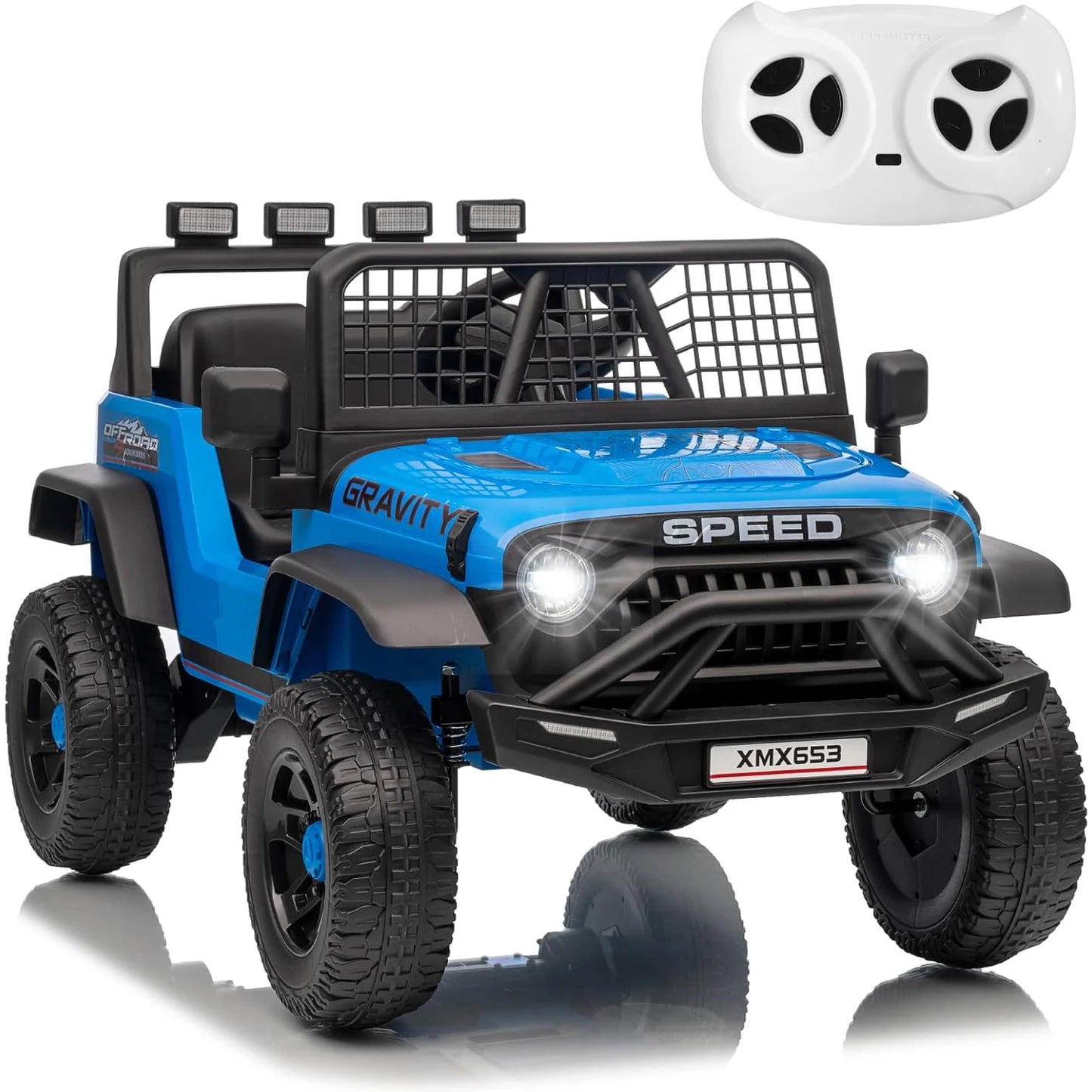 Toy Ride On SUV, 3 Speeds 5MPH Spring Suspension, LED Lights, Music, Salfty Belts