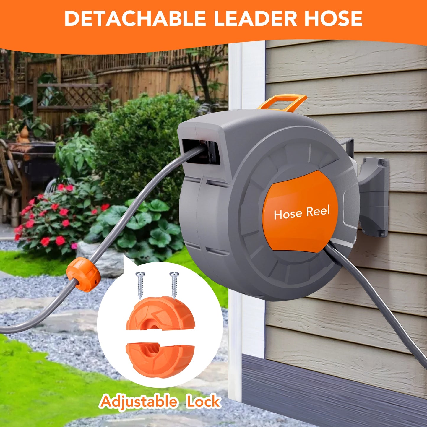 Retractable Garden Hose Reel 65/ 100 ft, Wall Mounted, 9-Function Sprayer, Any Length Lock, 180° Swivel, Automatic Rewind & Slow Return System