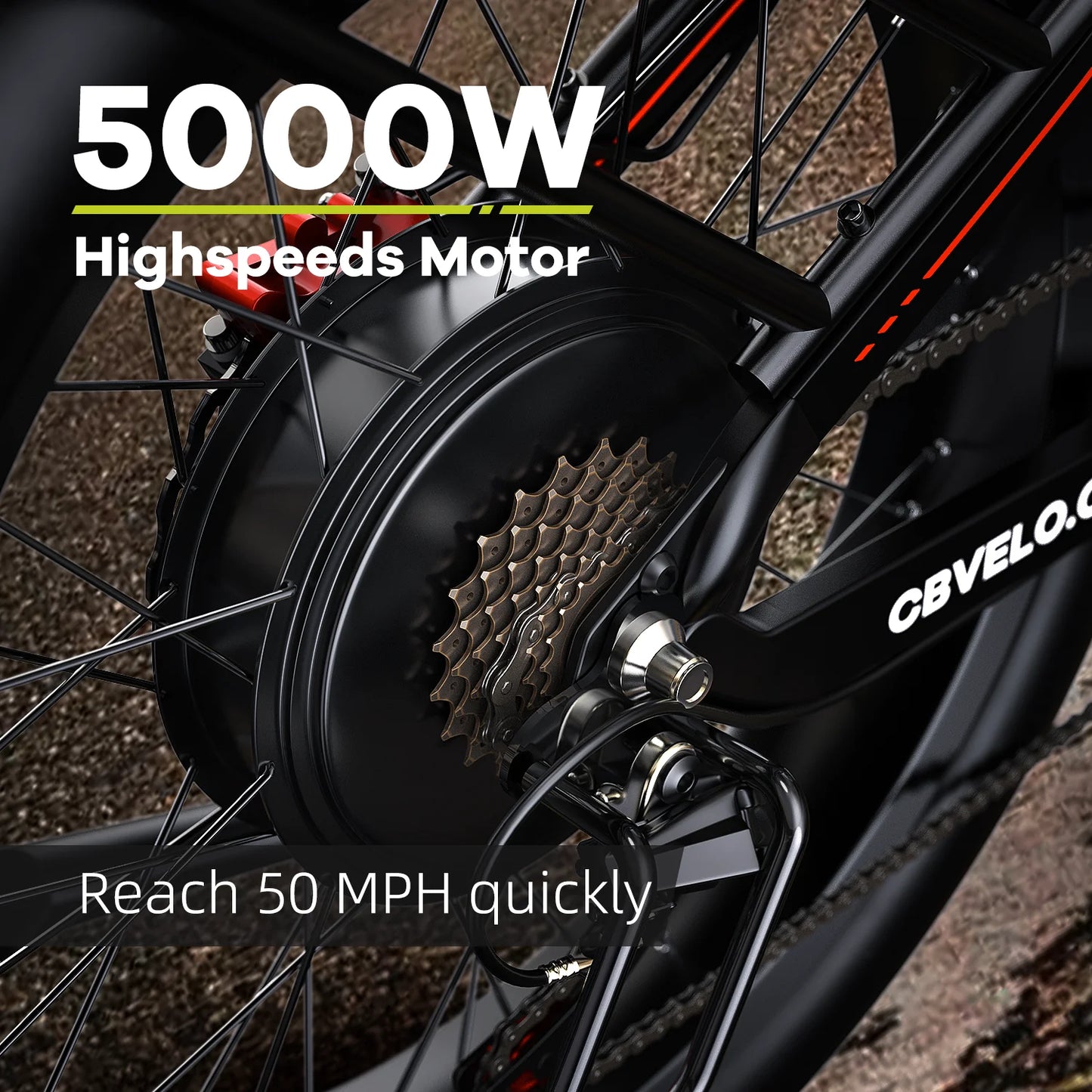 Cybervelo EK9 26"x4.0" 5000w Peak motor, up to 120 Miles Range, 52V 40Ah Battery E-Bike