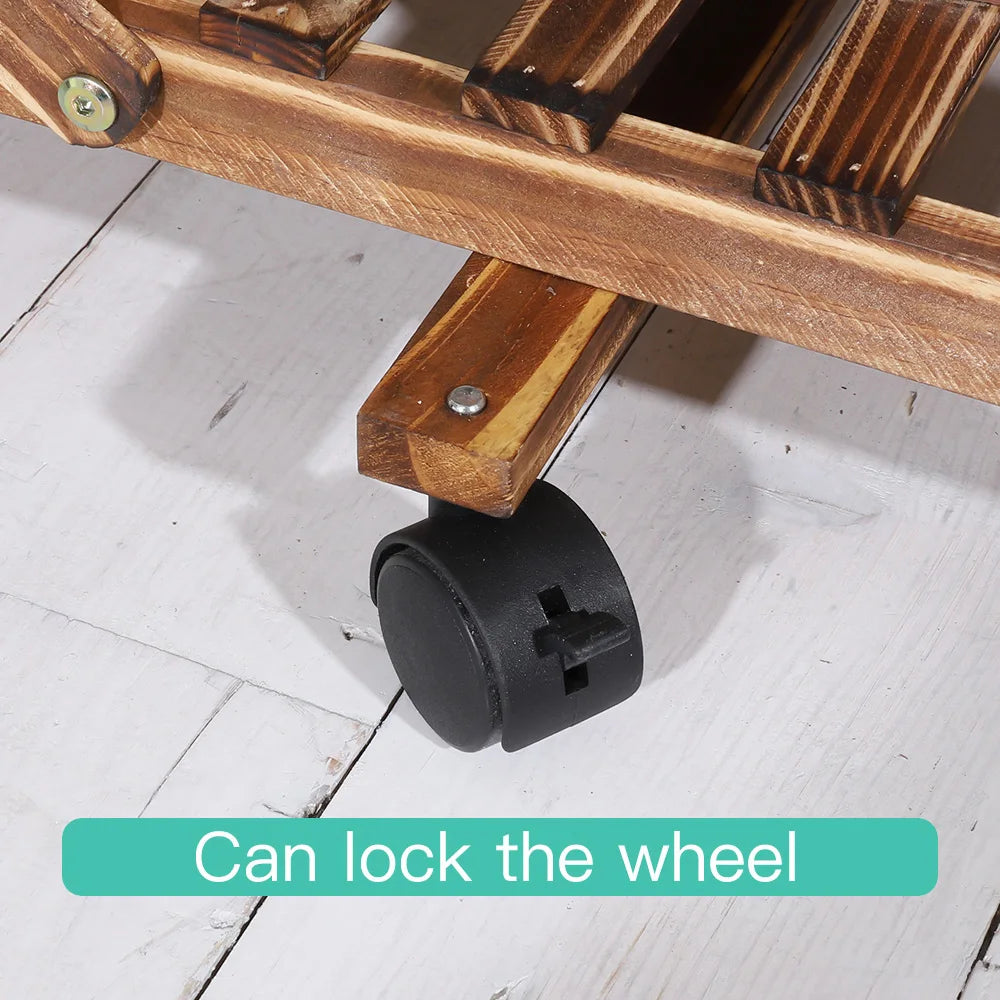 Multi-Layer Wood Plant Stand Rack Outdoor Indoor Rolling Flower Pot Holder with Wheels
