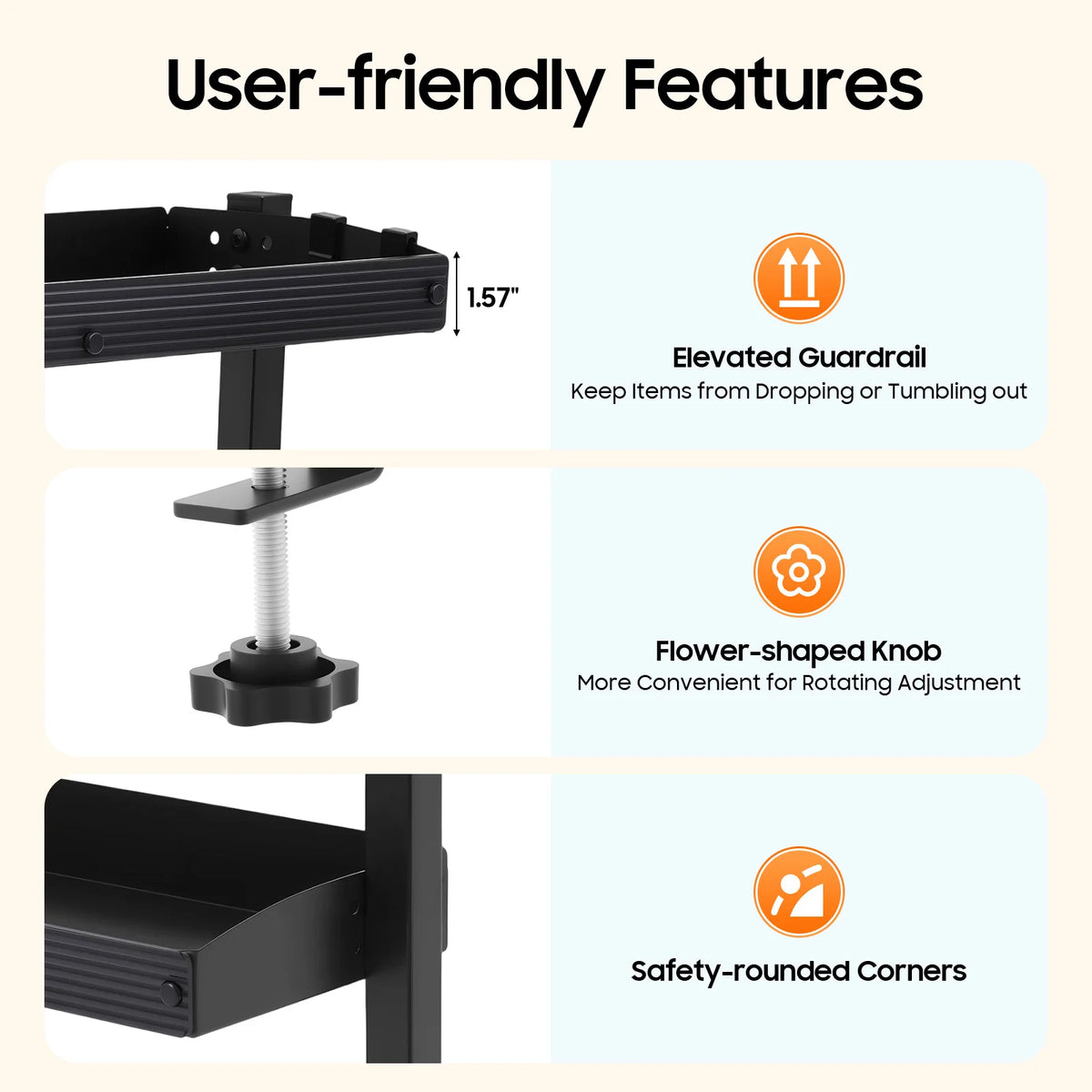 2-Tier Clamp-On Desk Shelf Organizer,Black Space-Saving Storage Rack w/Clamping Mechanism,Perfect for Standing Desk Installation Stone & Stem