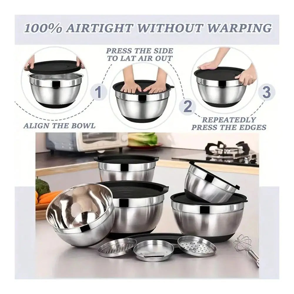 13Pcs 304 Stainless Steel Mixing Bowls With Lids Set Of 8 18 Nesting Bowls With Airtight Lids13Pcs 304 Stainless Steel Mixing Bowls With Lids Set Of 8 18 Nesting Bowls With Airtight Lids