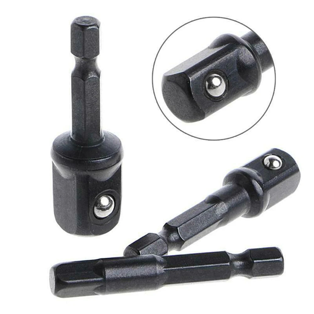 3Pcs Impact Socket Adapter 1/4 3/8 1/2 Inch Nut Driver Sockets Hex Shank