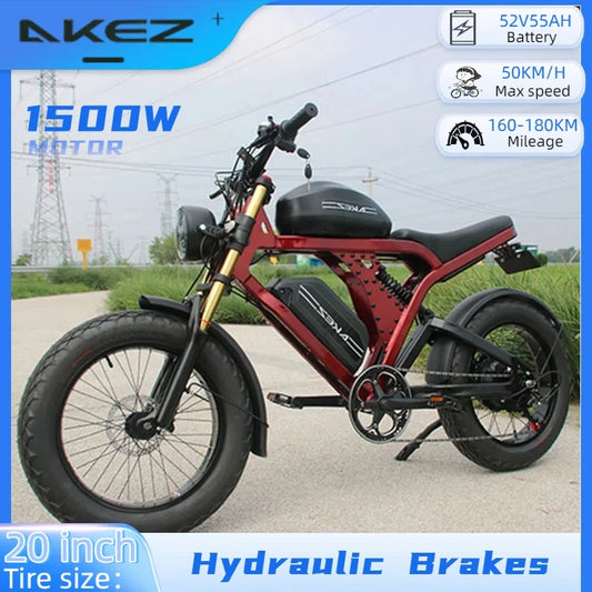 Powerful 1500W Motor 52V55Ah Dual Battery Adult Off-Road Tires Long Range E-bike