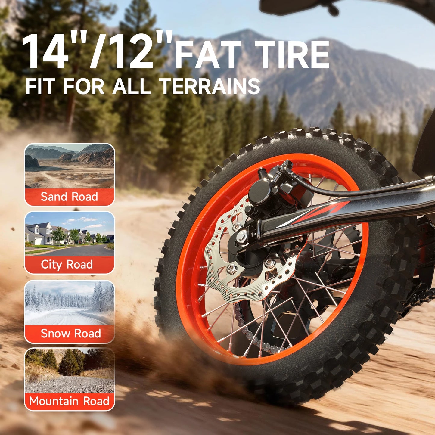Electric Dirt Bike for Adults Teens 4500W Peak 60V 28.8Ah Battery Up to 60 Miles 50MPH Electric Motorcycle 14"/12" Fat Tire Mountain Off Road E-Bike