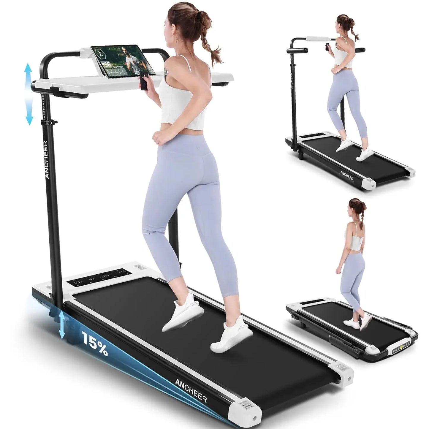 Walking Pad Treadmill with Incline, 3.5HP Portable Foldable Under Desk Treadmill for Home Office Small Spaces with LED