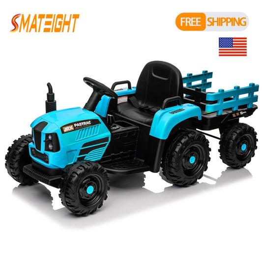 Ride on Tractor with Trailer 24V 400W Powered Electric Tractor Toy Two-point safety belt.