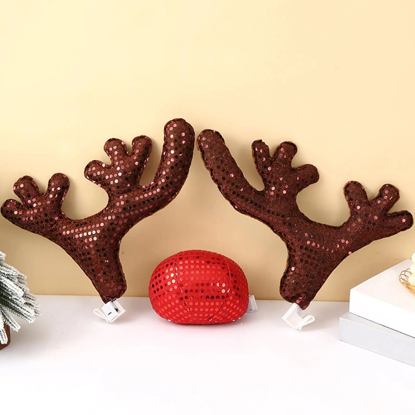 Reindeer Car Decor Cute Funny Waterproof Nose Antlers Kit Vehicle Accessories