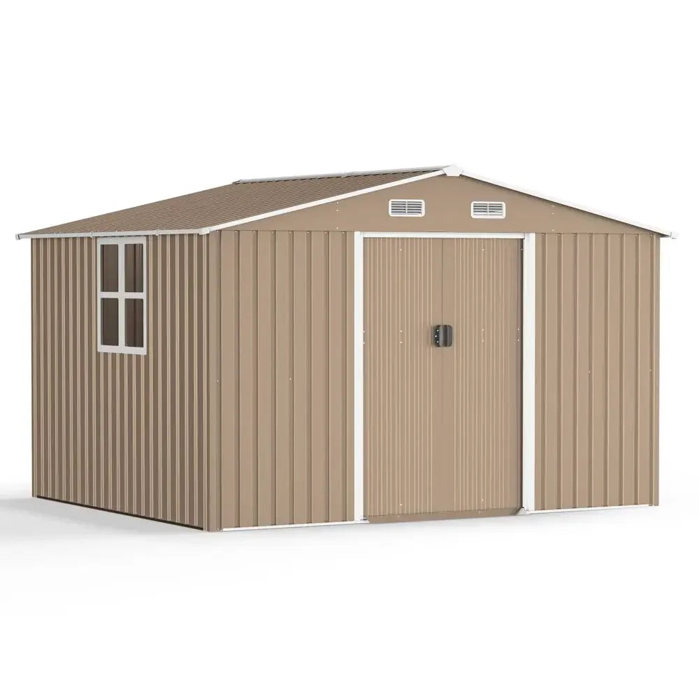 10FT x 8FT Outdoor Storage Shed with Window and Lockable Doors, Waterproof Tool Shed Galvanized Steel