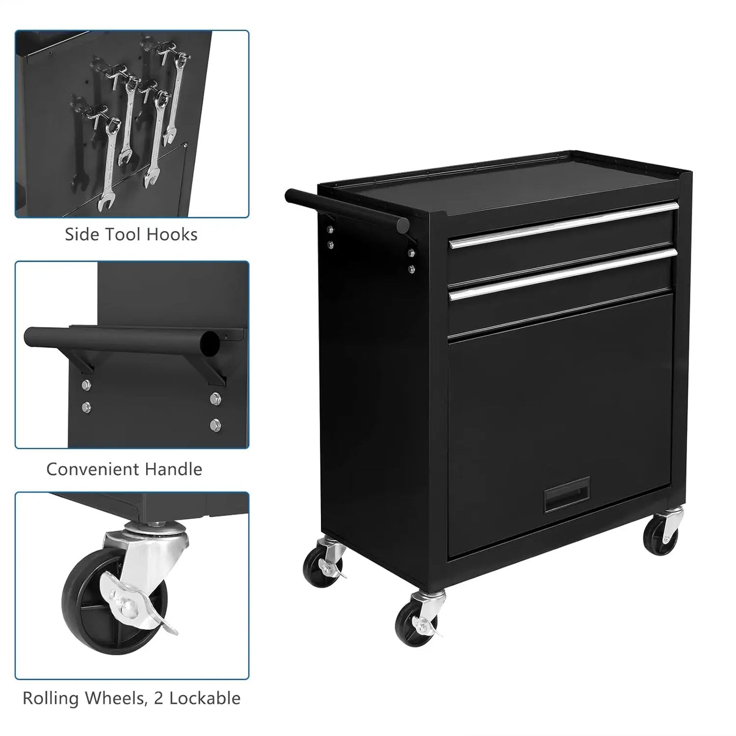 8-Drawer Rolling Tool Chest w/Lock w/Wheels, Detachable Top, Drawers & Drawer Liners,