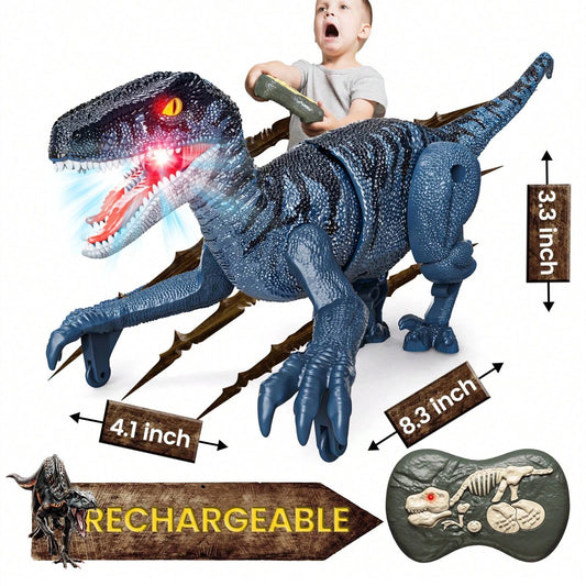 RC Dinosaur with Sound & Lights, 2.4GHz RC Robot Dinosaur Walking RC Velociraptor