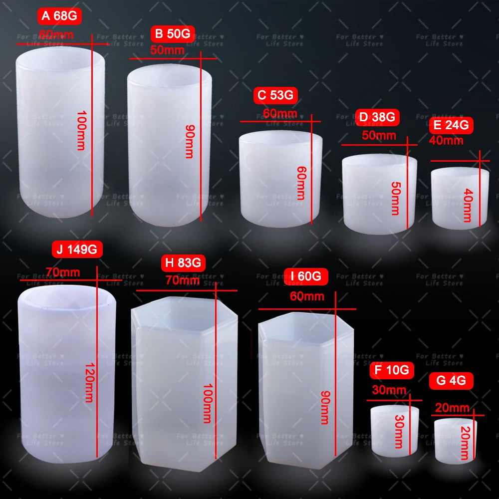 1PC 10 Style Cylindrical Hexagon Silicone Mold DIY Epoxy Resin Casting Mould