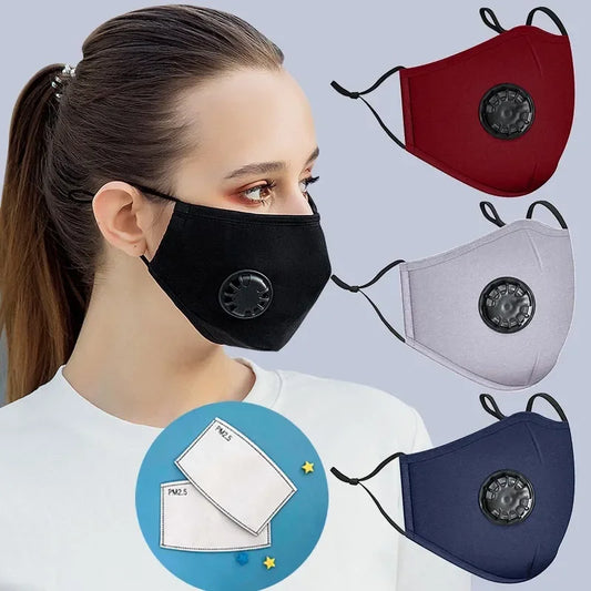 Cotton Face Mask with Breathing Valve Filter Reusable Washable