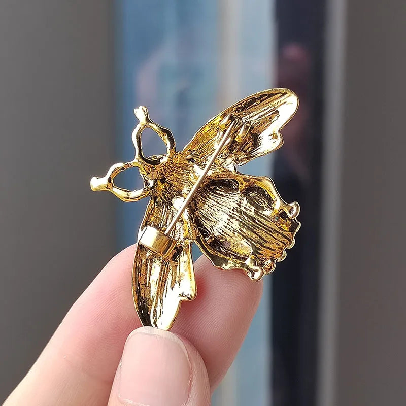Vintage Green Crystal Bee Brooches For Women Rhinestone Insect Champagne