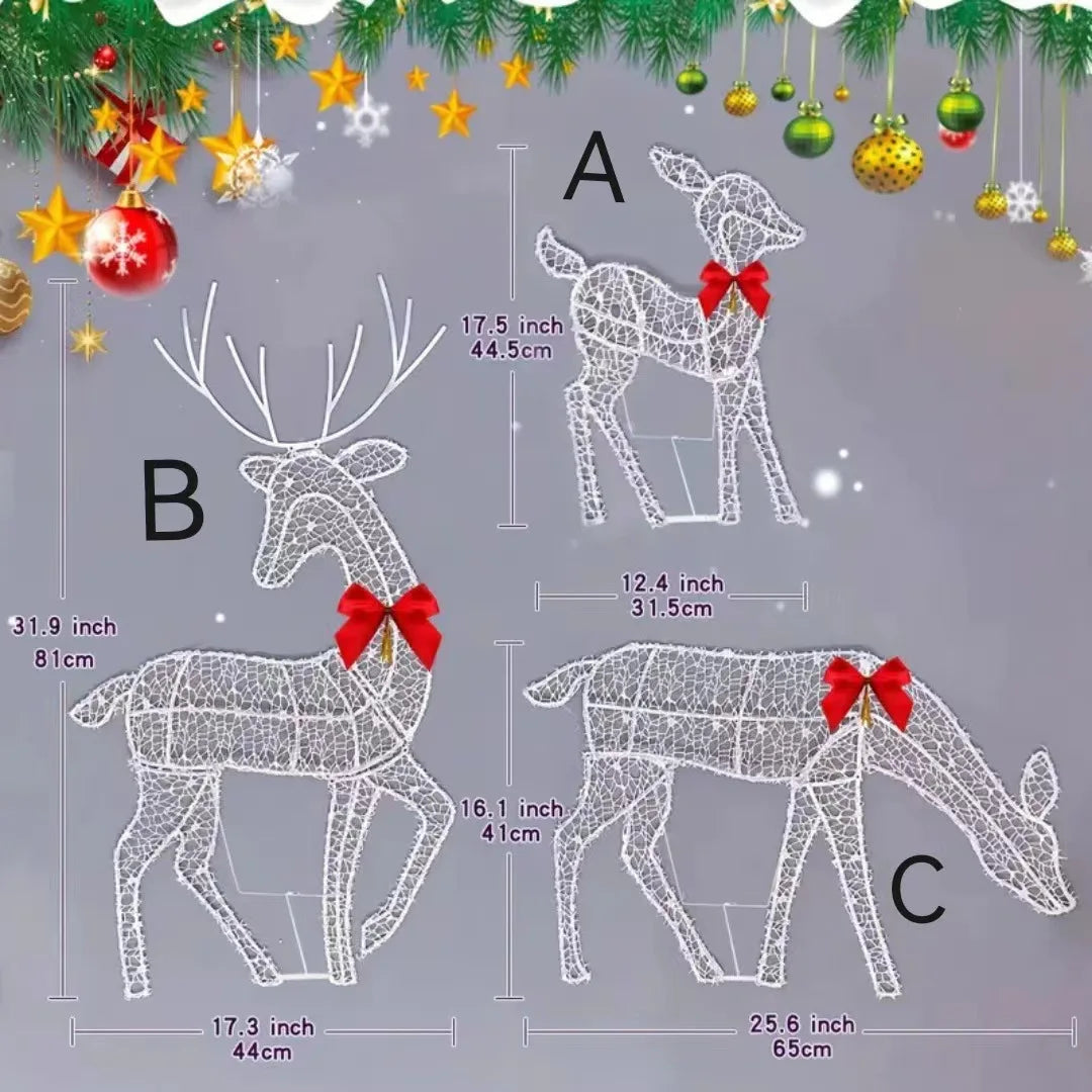 3pcs Handmake Iron Art Elk Deer Christmas Garden Decor &led Light Glowing Glitter Reindeer
