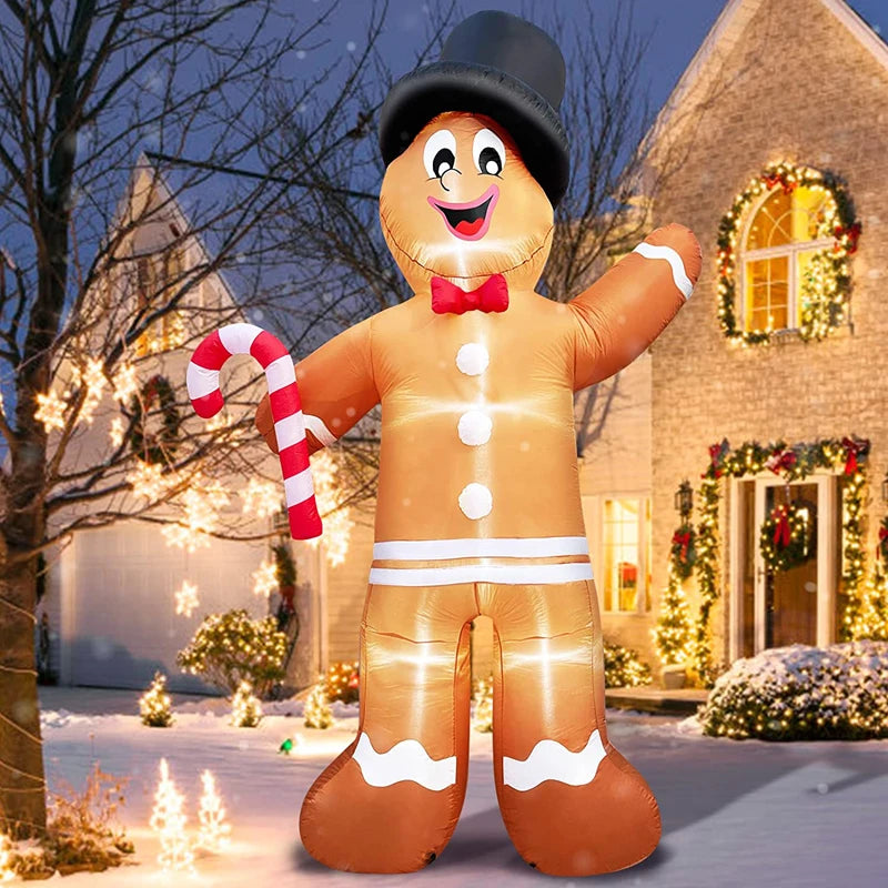 12 Foot Giant Christmas Inflatable Gingerbread Man with Candy Cane LED Lights Yard Home Party Decor