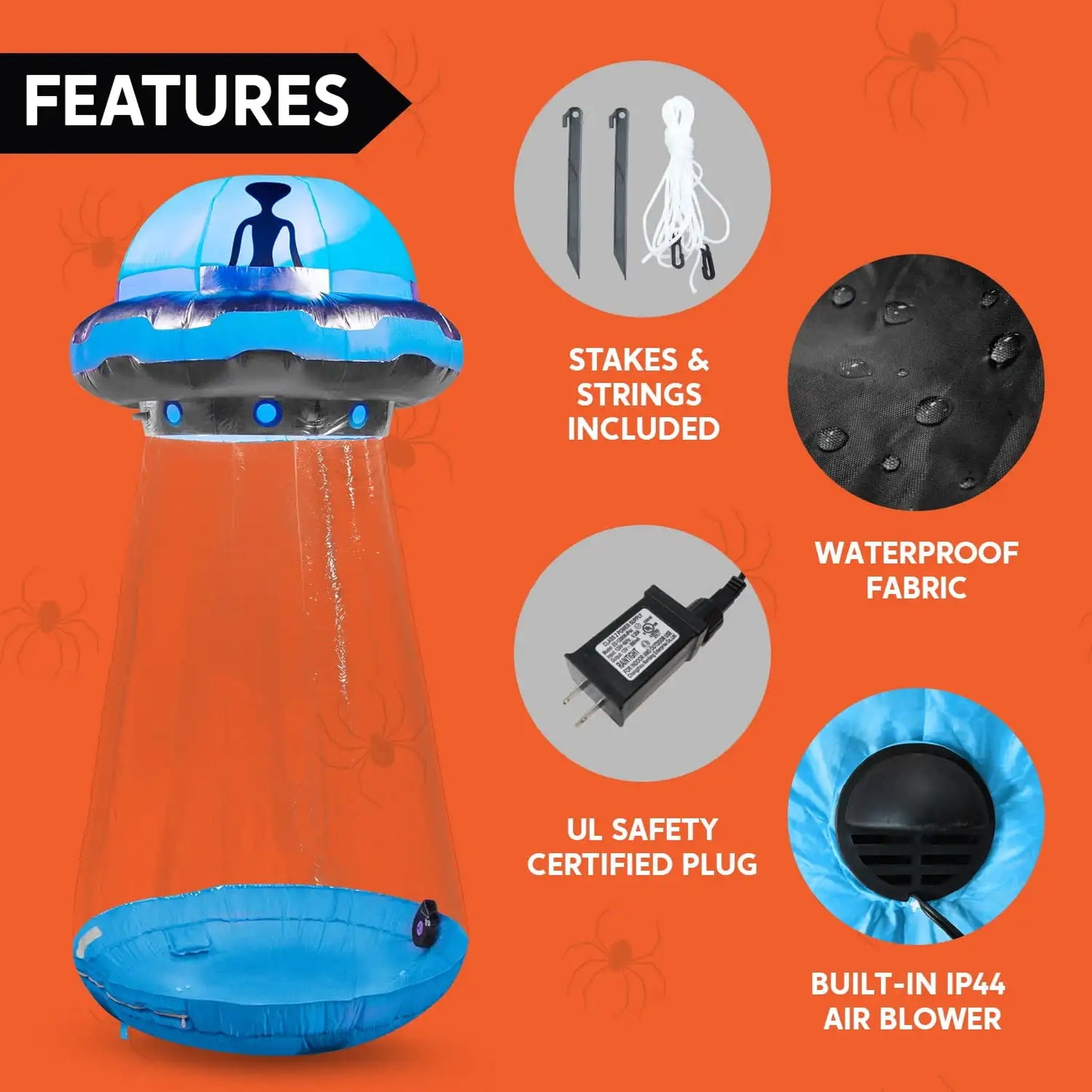 Inflatable 9 ft UFO Alien Decoration for Halloween Decoration with Built-in LED