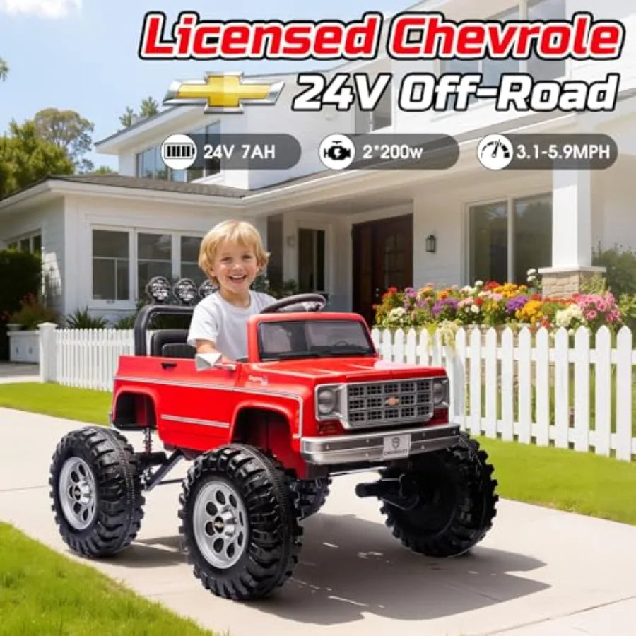 24V Ride on Car for Outdoor Use Steel Frame Red Dual 200W Motors with Remote Control and Music