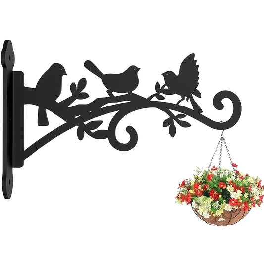 Metal Wall-Mounted Plant Hanger with Bird & Leaf Design - Heavy-Duty, Easy-to-Install Hook for Outdoor Flower Baskets