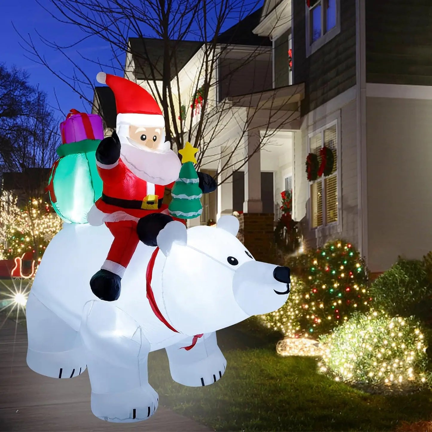 6 FT Christmas Inflatables Santa Clause Riding Bear with Shaking Head Outdoor Decorations Blow Up Yard Decor with LED Lights