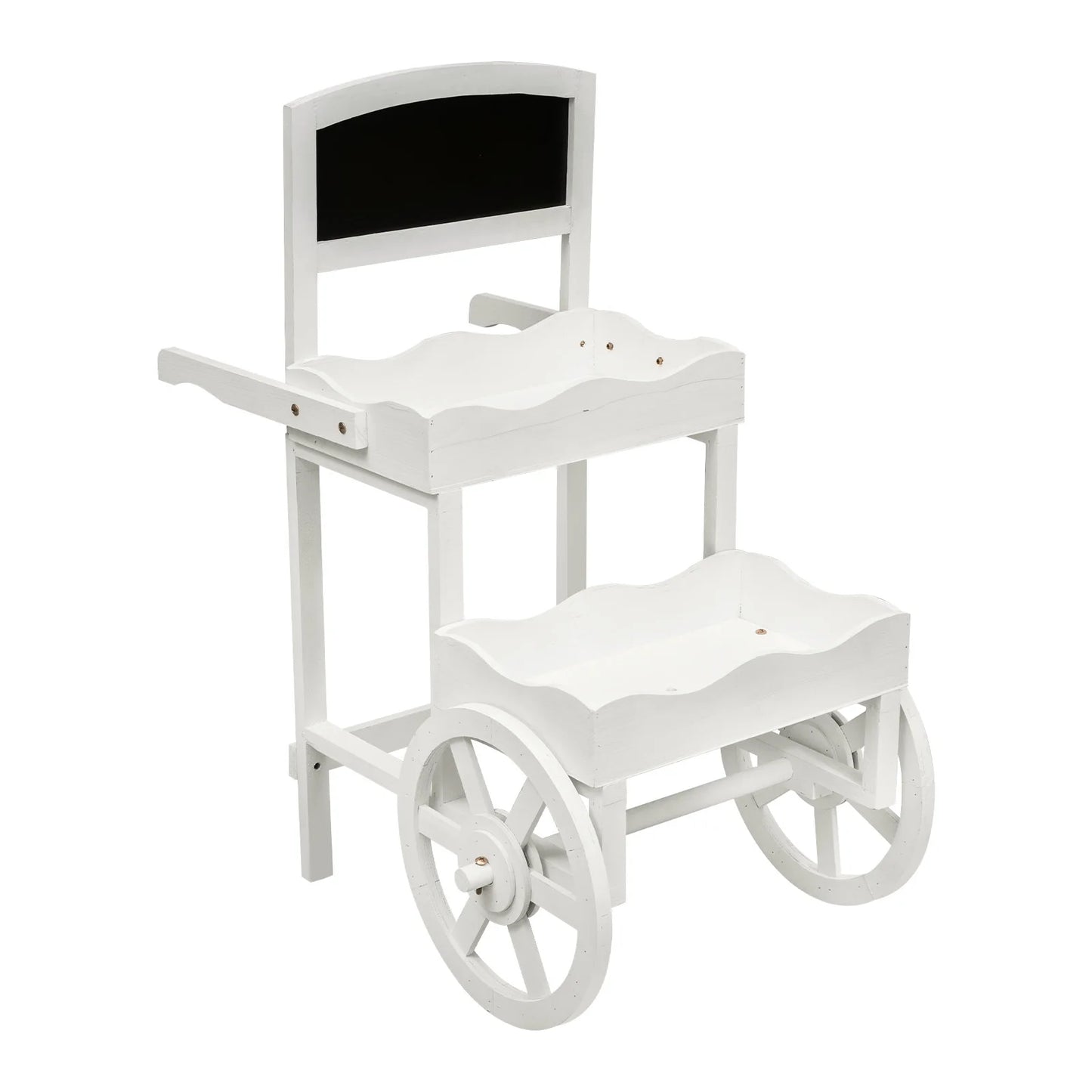 2-Tier Planter Cart, Garden Wood Flower Display Stand with Wheels