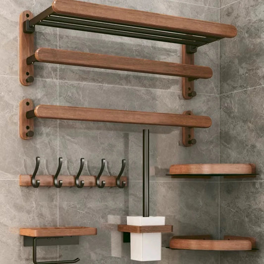 Walnut towel rack bathroom shelf wall mounted bath towel holder accessories