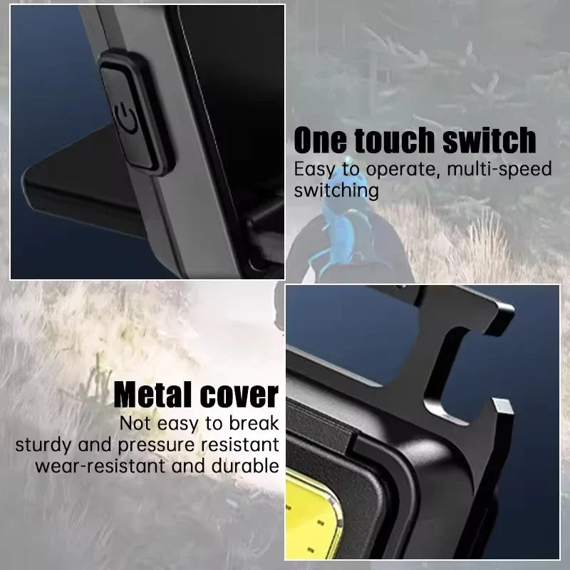 Flashlight Mini Light COB  Light USB Rechargeable Lamp with 90° Foldable Side Lights