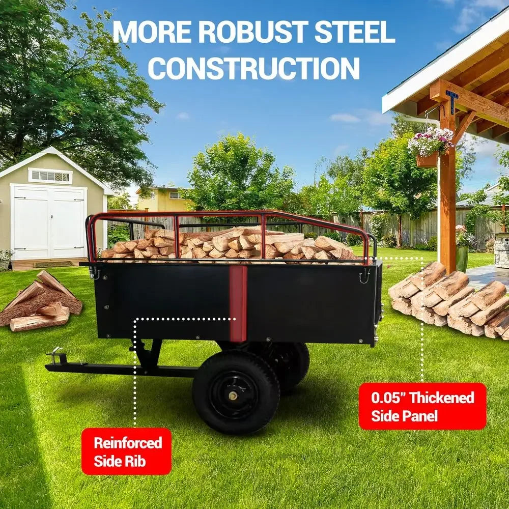 Heavy Duty Steel Garden Dump Cart, 750LBS Capacity Utility Garden Trailer