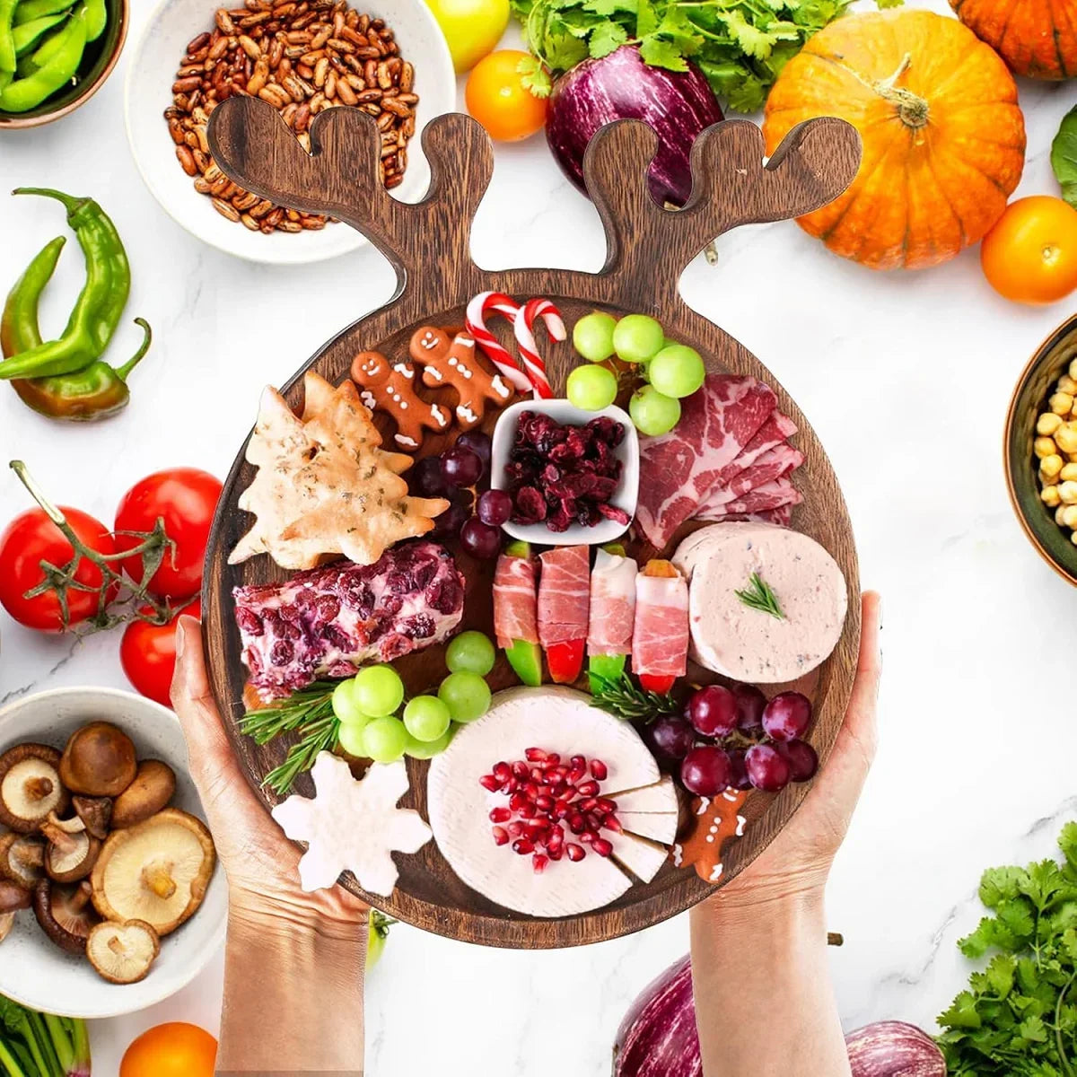 Appetizer Platter Decorative Christmas Tray Dessert/Snacks, Wood Serving Platter