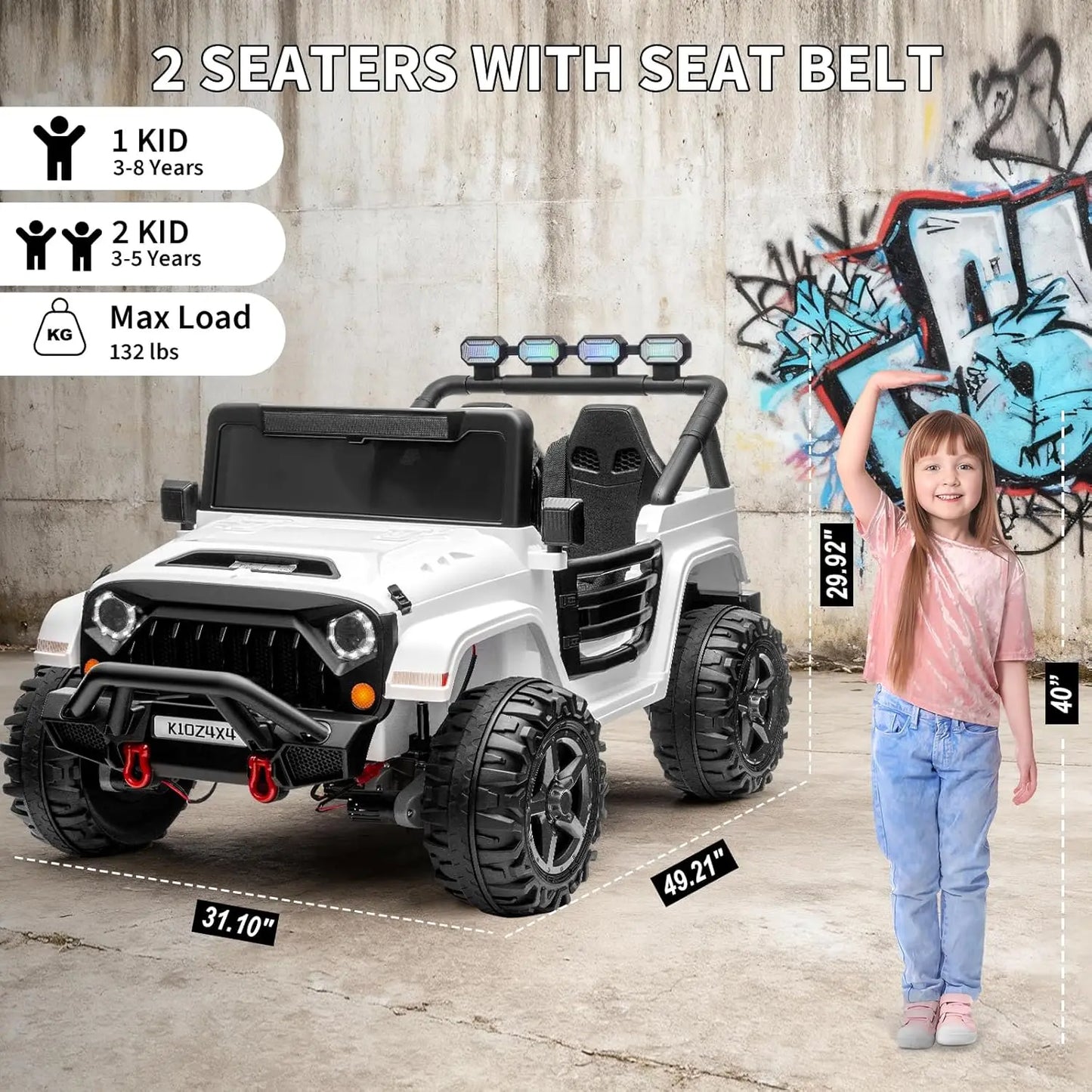 2 Seater Ride on Car for Kids, 24V Electric Toys w/Remote Control,4 Powerful Motors, 4WD/2WD, 3 Speeds, Led Lights, Bluetooth,