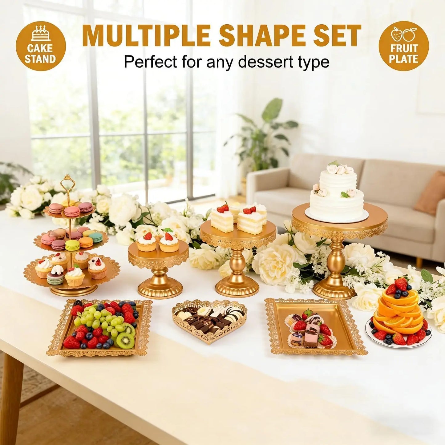 7Pcs Gold Cake Stand, Metal Cupcake Stand  Elegant Gold Dessert Stands