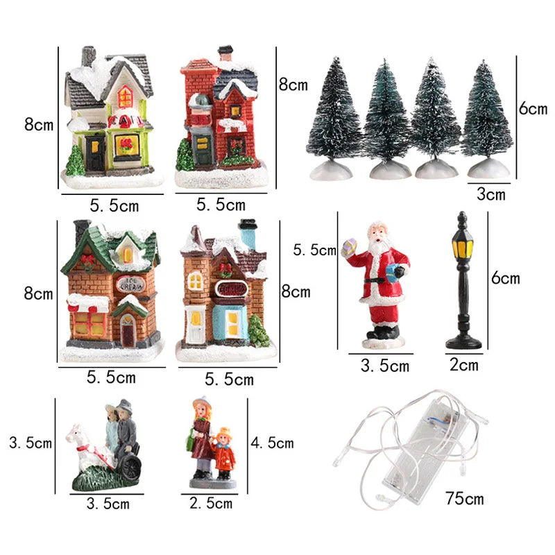 LED Resin Christmas Village Ornaments Set Figurines