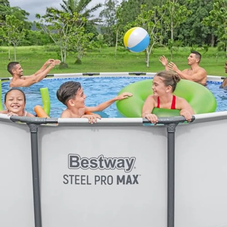 Steel Pro MAX 13' X 48' Above Ground Pool Round Metal Frame Outdoor Swimming Pool Set with Filter Pump Ladder and Cover Gray