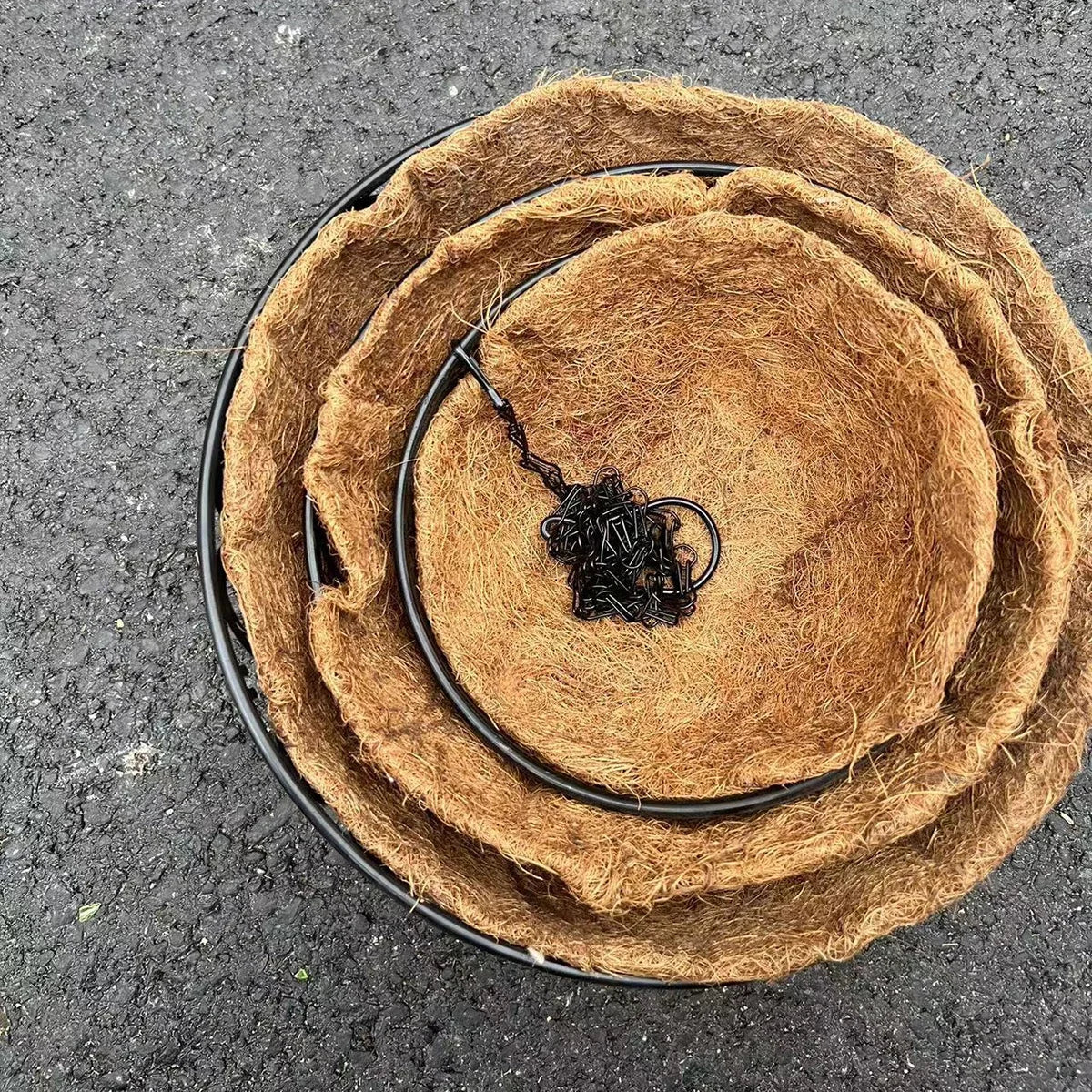 Coconut Brown Round Iron Chain Hanging Basket Flowerpot Holder