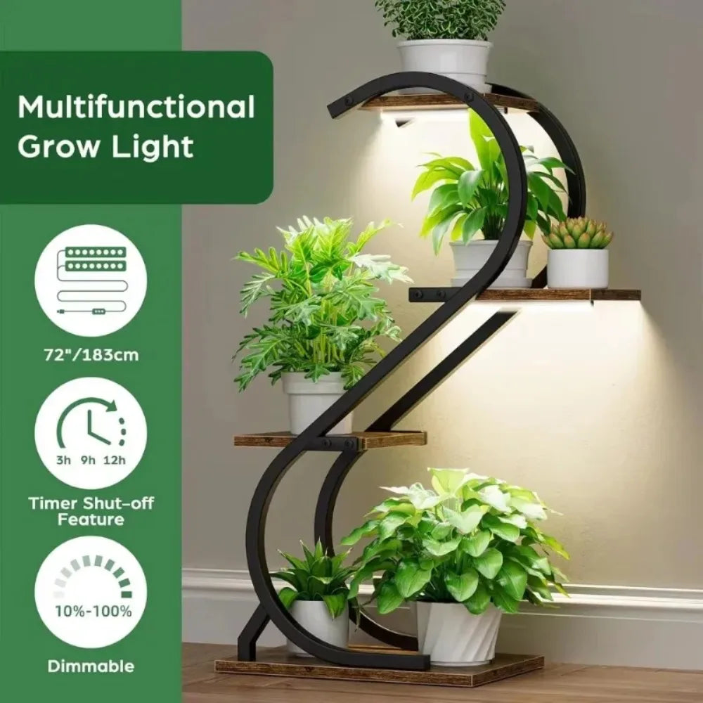 Plant Stand 29'' Plant Stand Indoor with Grow Light, 4 Tiered Metal Plants Shelf indoors,