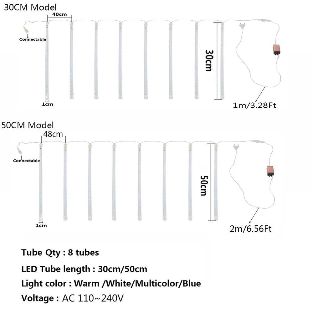Led Tube String Light Christmas Garland Outdoor Decor Fairy Light Holiday