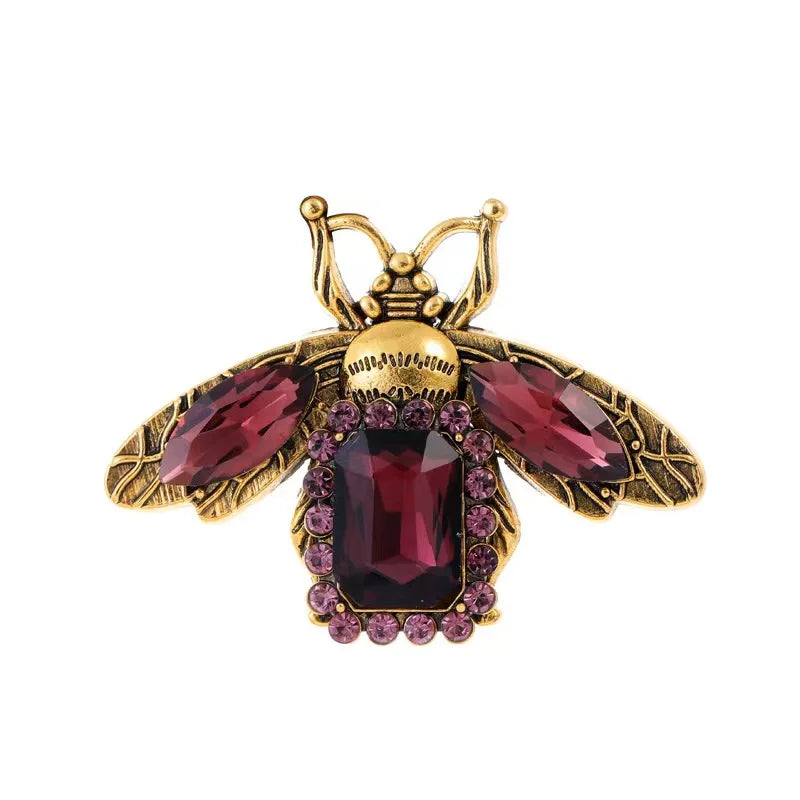 Vintage Green Crystal Bee Brooches For Women Rhinestone Insect Champagne